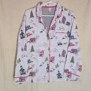 Wondershop Women's White Flannel Christmas Village Pajama Top Size XL